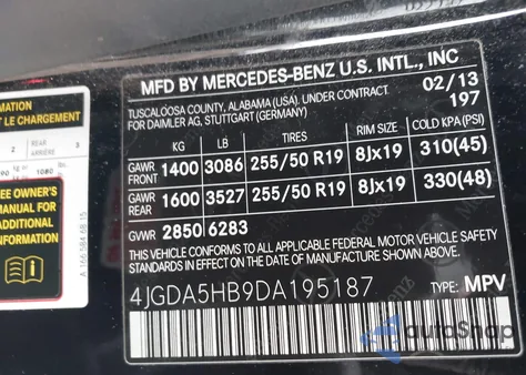 2013 Mercedes-Benz Ml 350 4Matic from USA, damaged, VIN 4JGDA5HB9DA195187